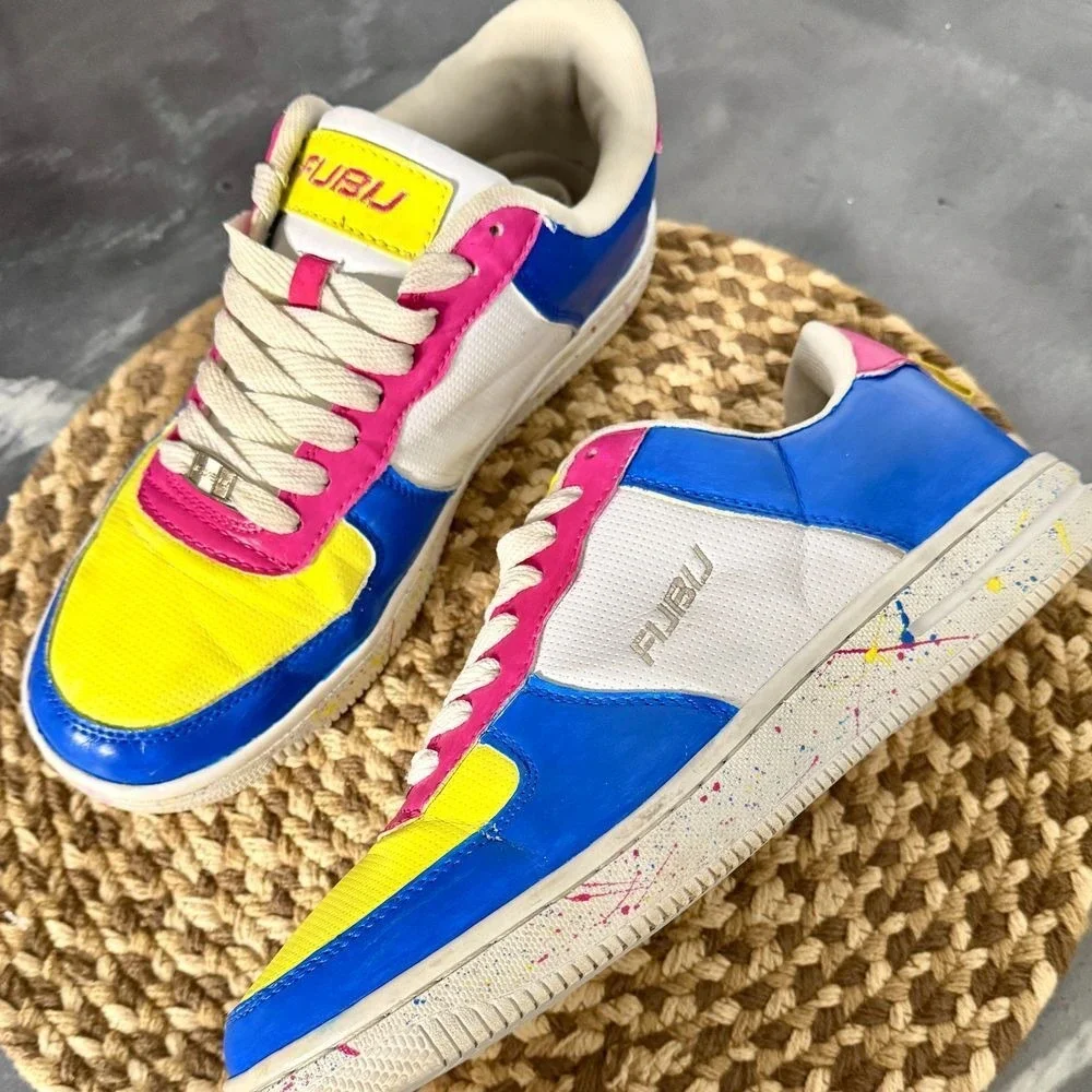 FUBU Y2K Colorblock Sneakers Athletic‎ Shoes Retro Style Yellow Blue Pink